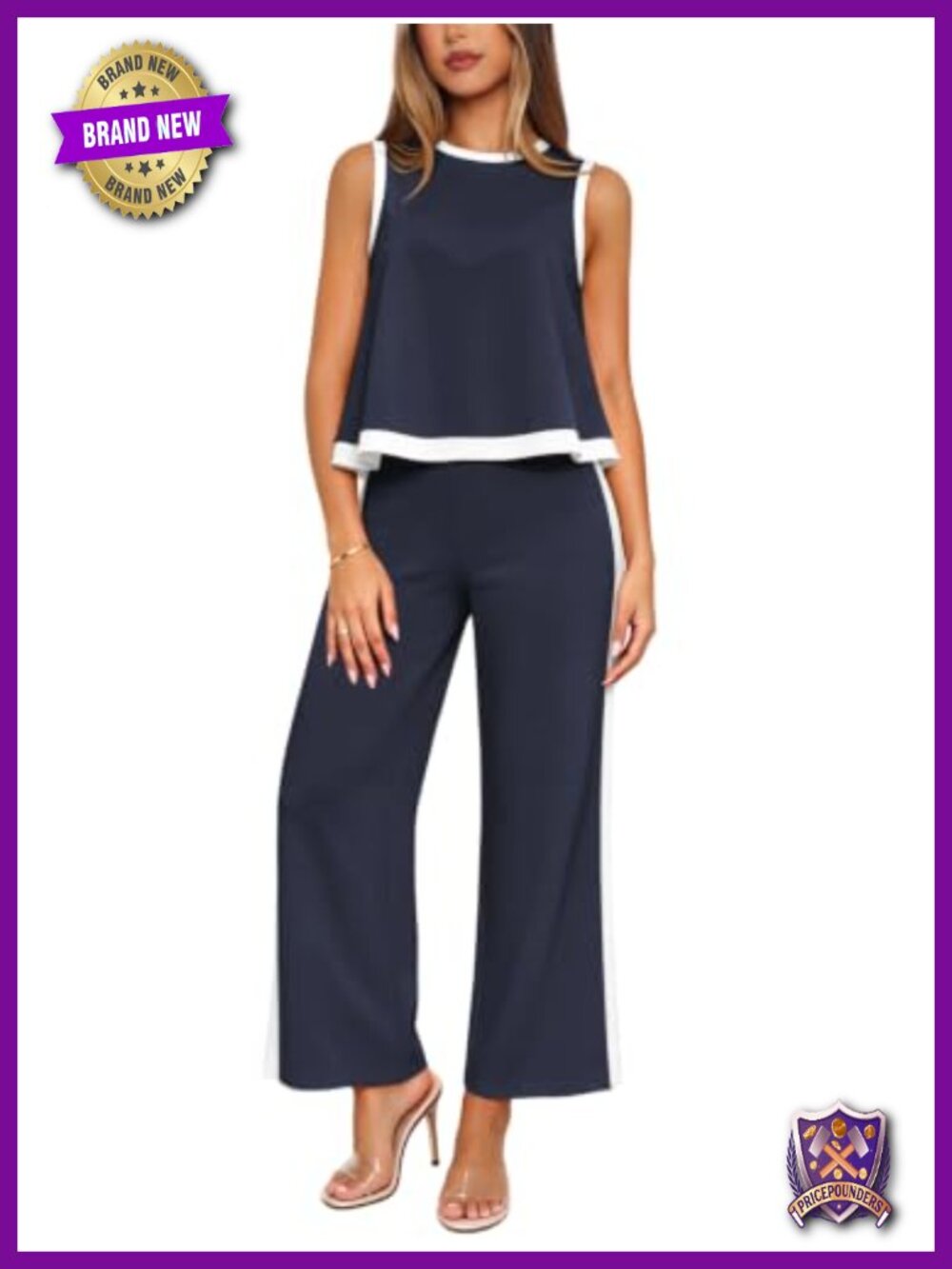 Women 2 Piece Pant Set Sleeveless Tank Wide Leg Lounge Travel Outfit